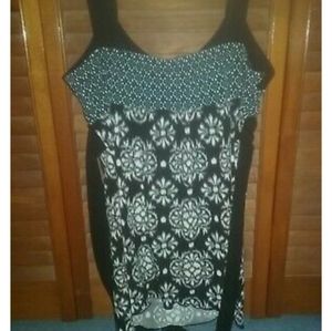 Floral black/teal scoop blouse